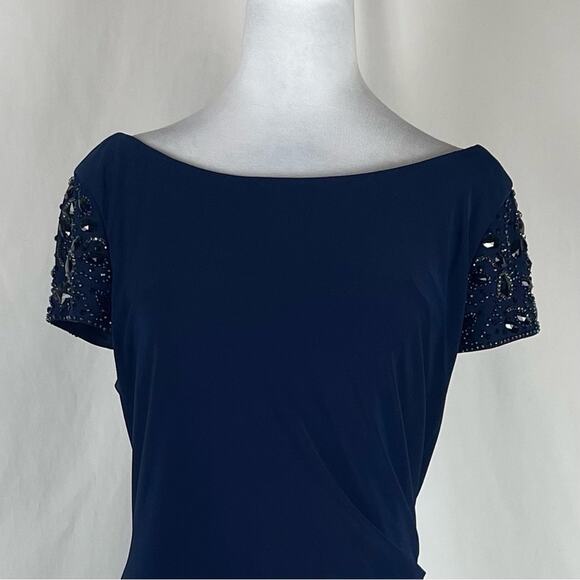 Eliza J Navy Beaded Ruched Feminine RoyalCore Party Event Dress NWOT Size 14 - Picture 3 of 15